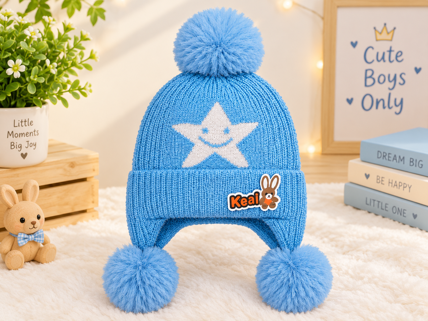 Blue Bunny Pom-Pom Winter Cap