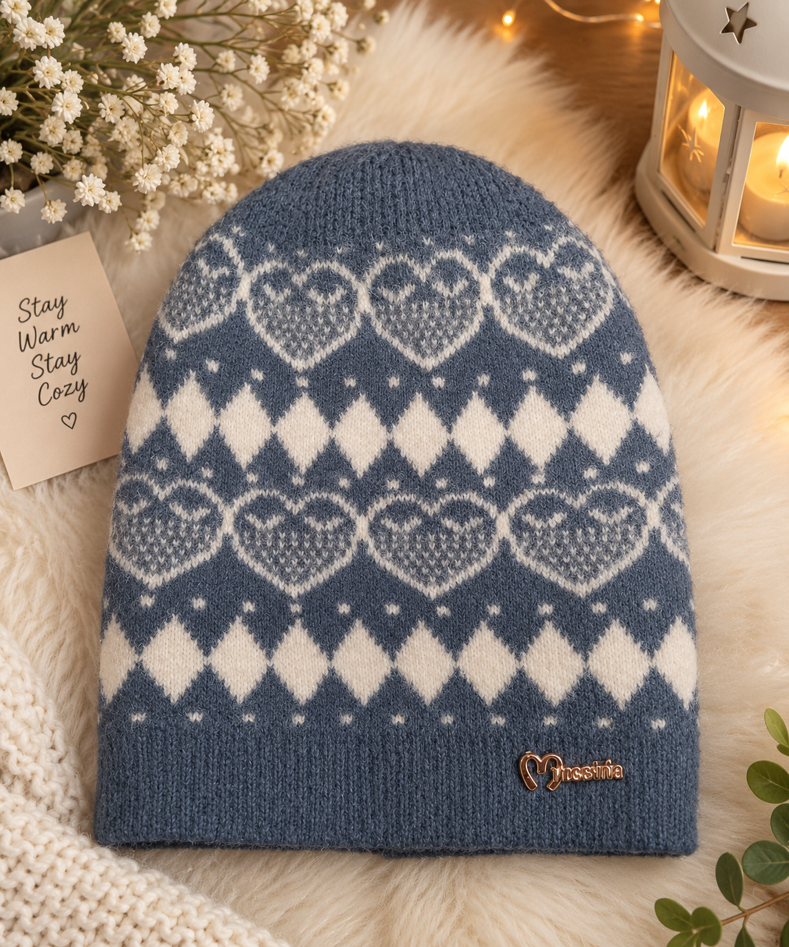 Service Title *  Blue-Grey Heart Pattern Knitted Winter Cap